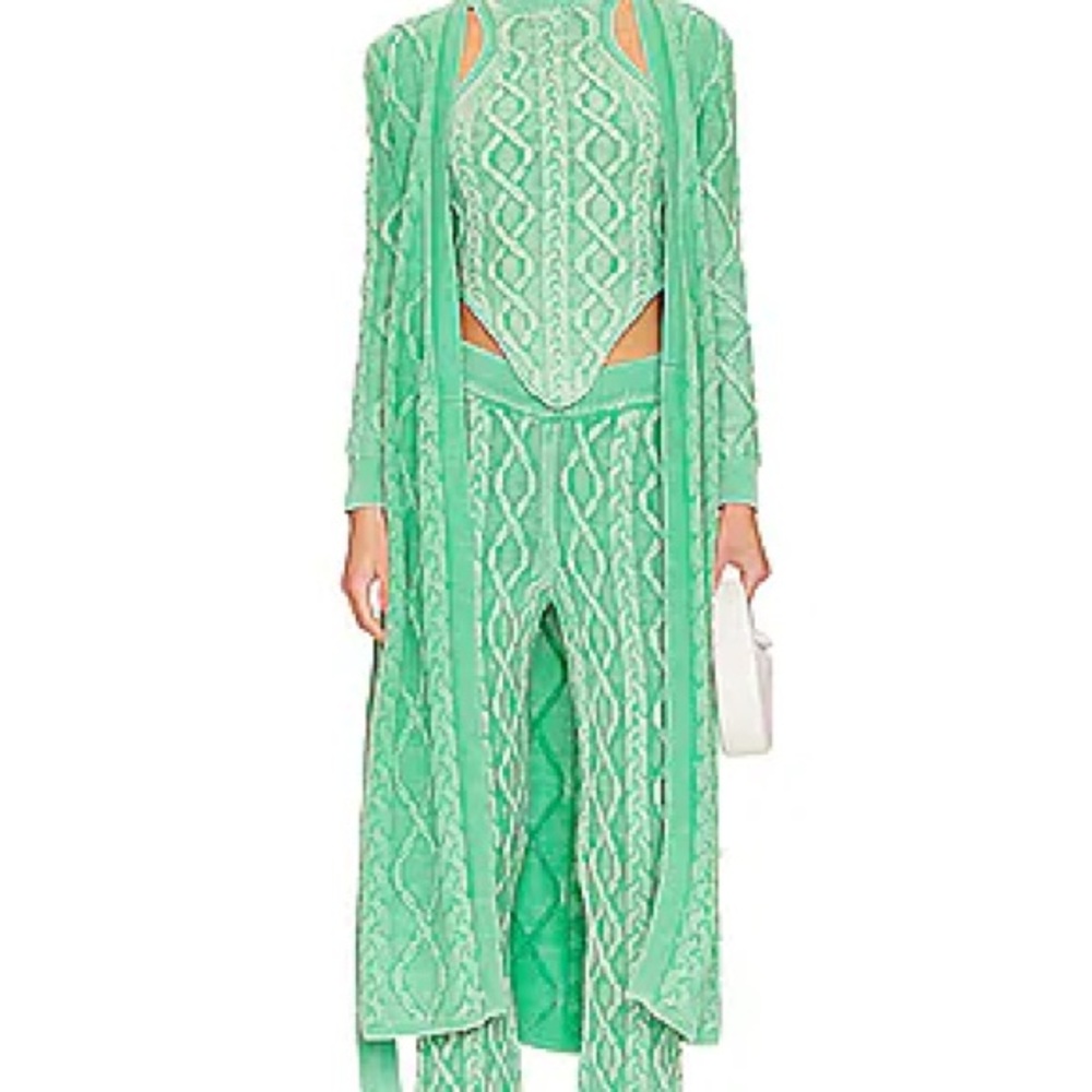 SEROYA green cable knit cardigan